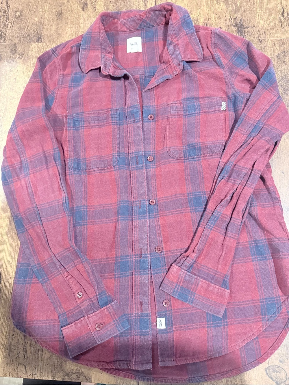 Vans Red and Blue Plaid Button-Down Shirt